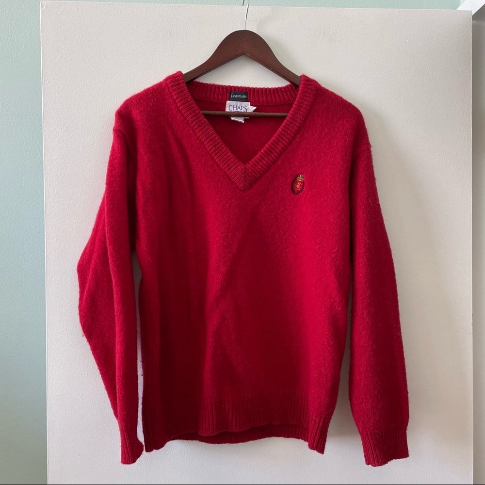 Vintage red Shetland wool Ralph Lauren Chaps v-neck sweater